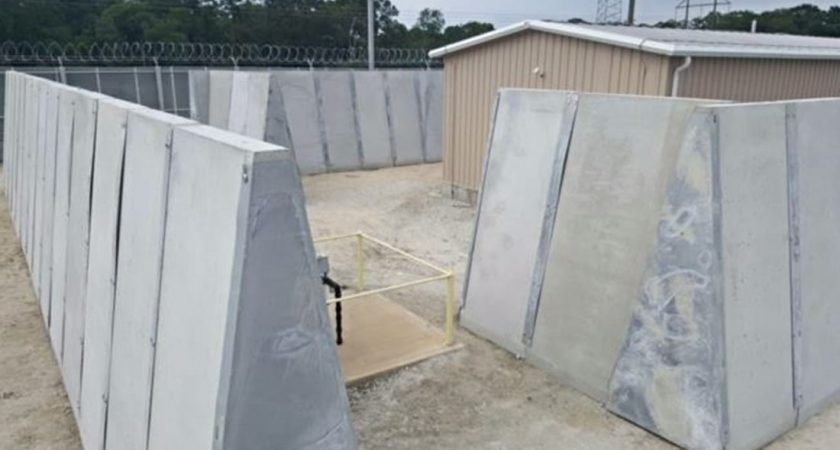 Concrete retaining walls for ballistic protection