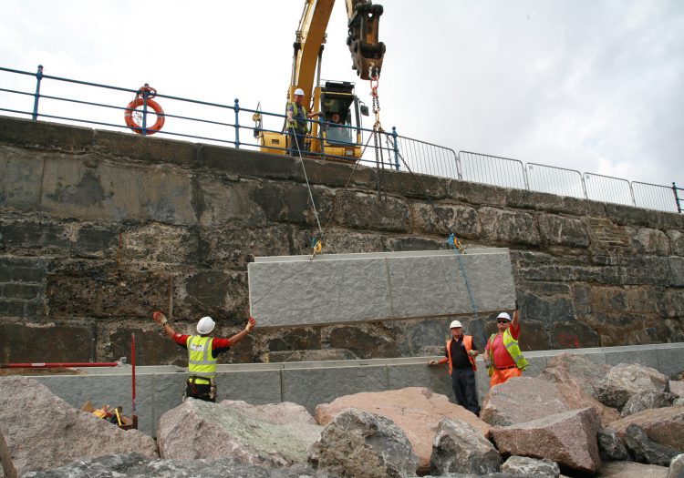 Precast concrete marine and coastal sea defence walls