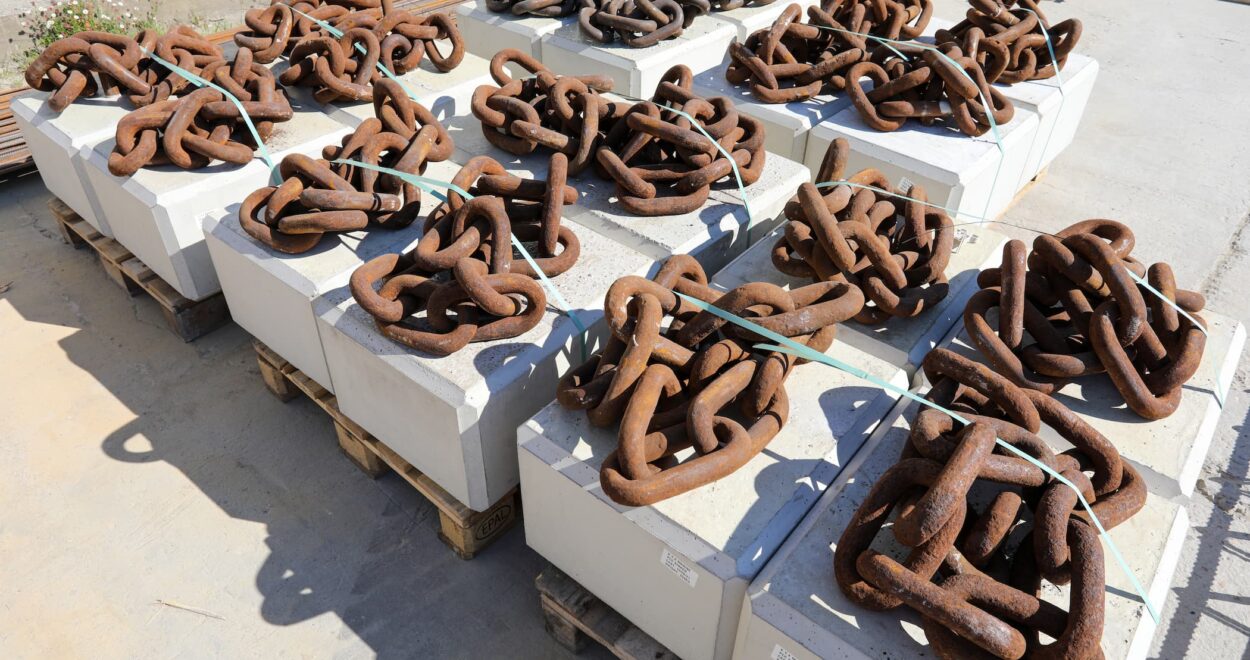 Concrete blocks with chain on